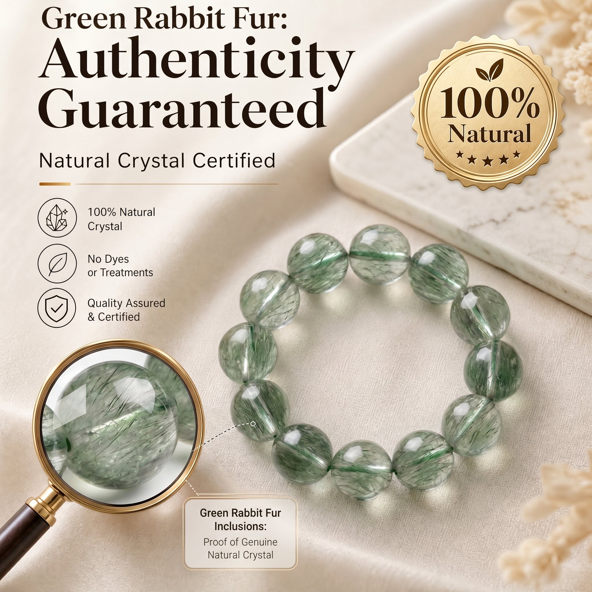 Authentic Green Rabbit Hair Quartz Bracelet | The "Stone of Vitality" | Unique Healing Crystal Jewelry