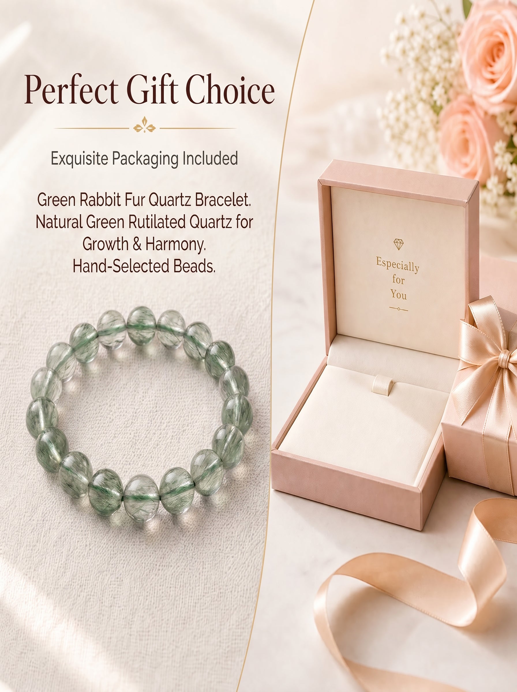 Authentic Green Rabbit Hair Quartz Bracelet | The "Stone of Vitality" | Unique Healing Crystal Jewelry