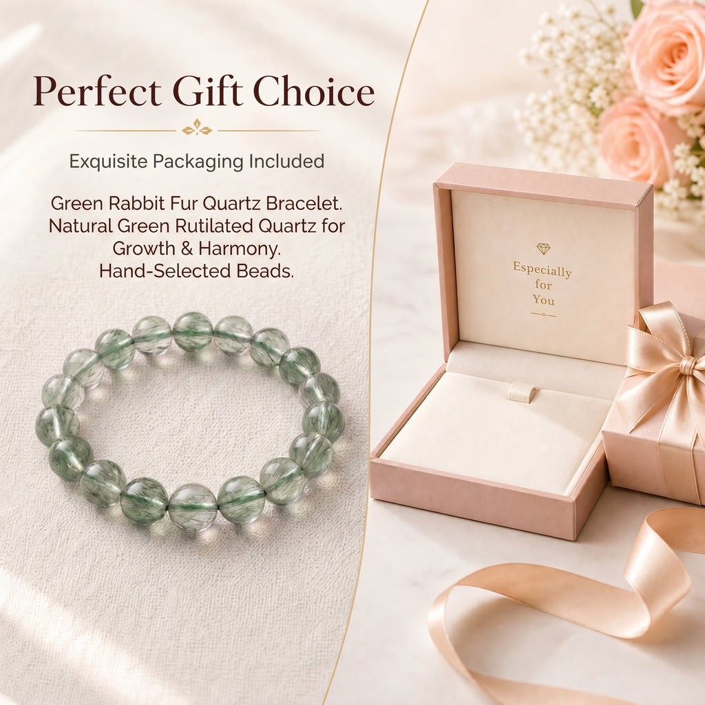 Authentic Green Rabbit Hair Quartz Bracelet | The "Stone of Vitality" | Unique Healing Crystal Jewelry