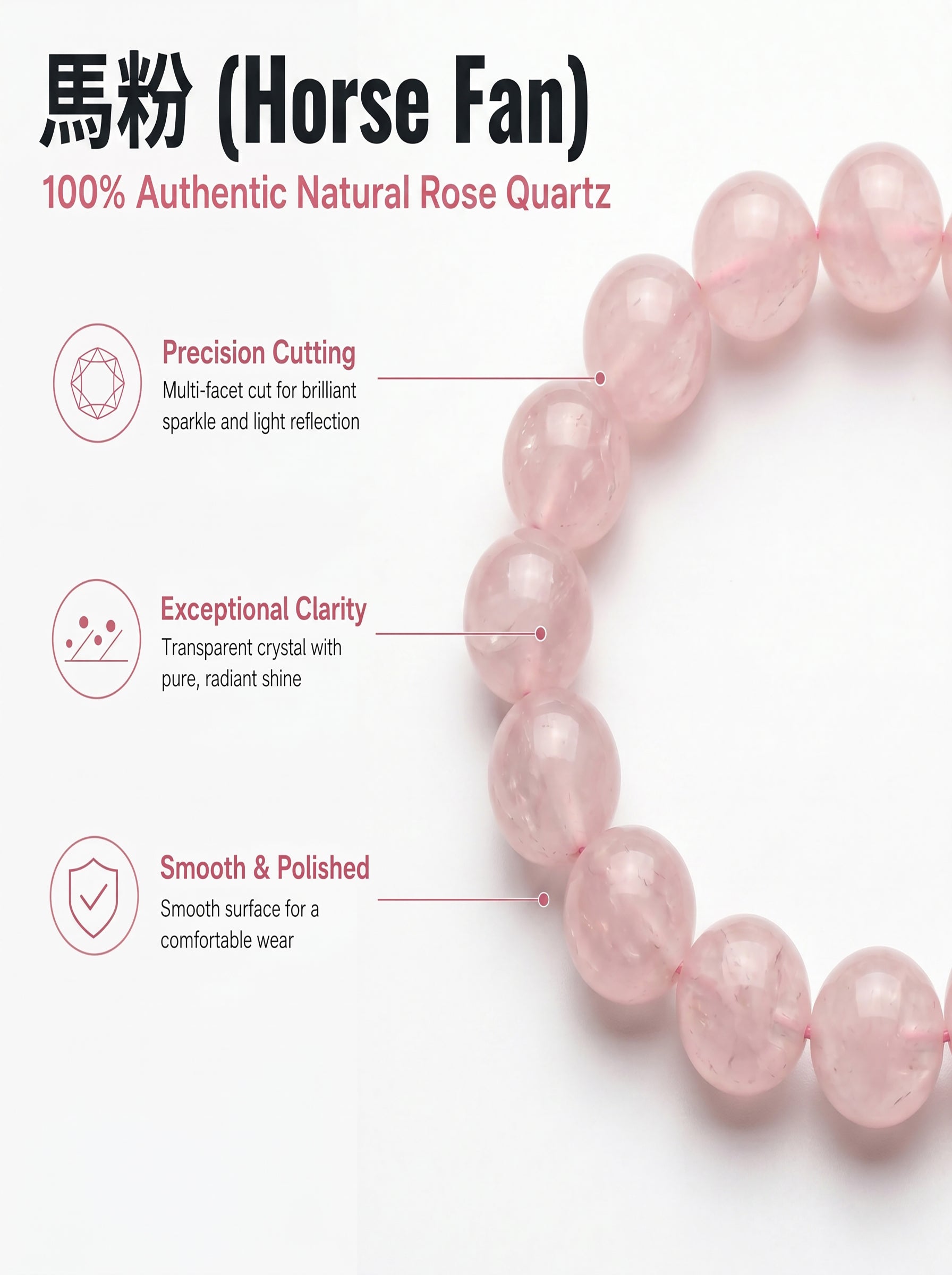 Premium Madagascar Rose Quartz Beaded Bracelet | Hand-Polished Natural Gemstone Jewelry for Elegance & Harmony