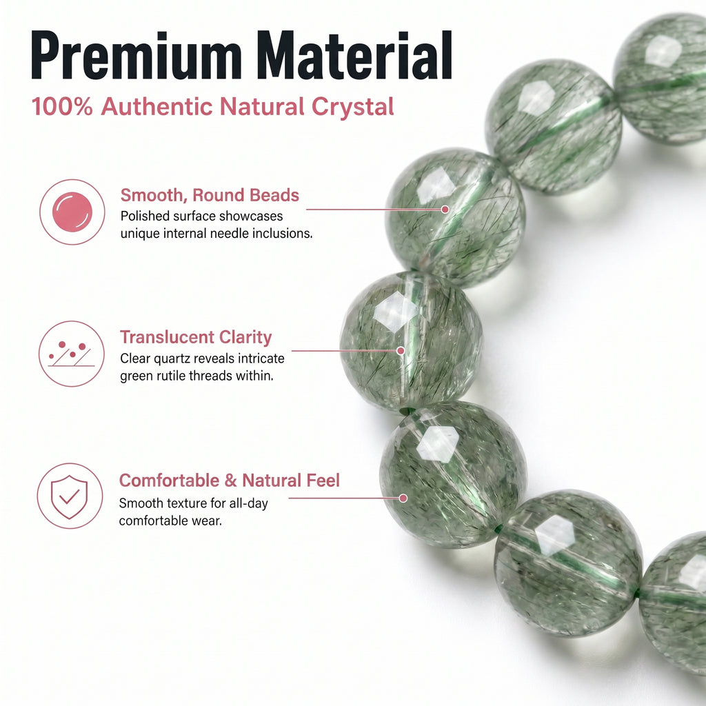 Authentic Green Rabbit Hair Quartz Bracelet | The "Stone of Vitality" | Unique Healing Crystal Jewelry