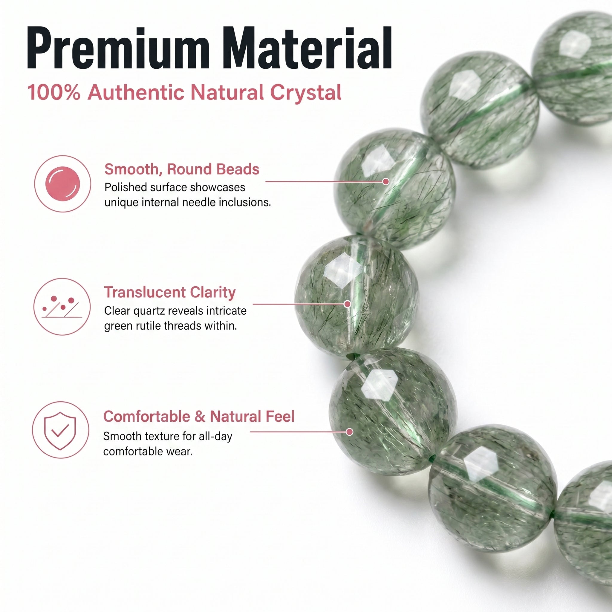 Authentic Green Rabbit Hair Quartz Bracelet | The "Stone of Vitality" | Unique Healing Crystal Jewelry