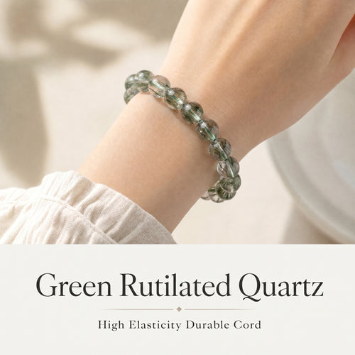 Premium Green Rutilated Quartz Beaded Bracelet | Hand-Polished Natural Gemstone Jewelry for Abundance