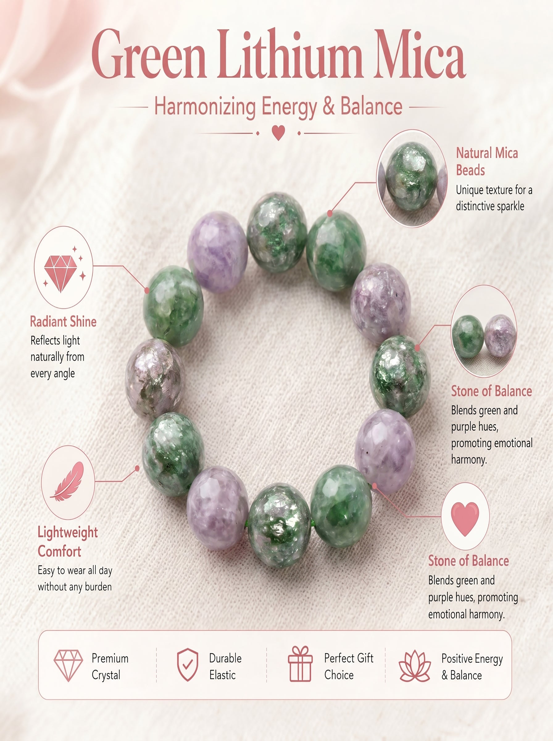 Authentic Green Lepidolite Bracelet | The "Stone of Serenity" | Unique Healing Crystal Jewelry