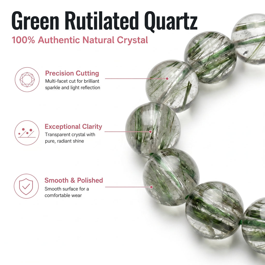 Premium Green Rutilated Quartz Beaded Bracelet | Hand-Polished Natural Gemstone Jewelry for Abundance