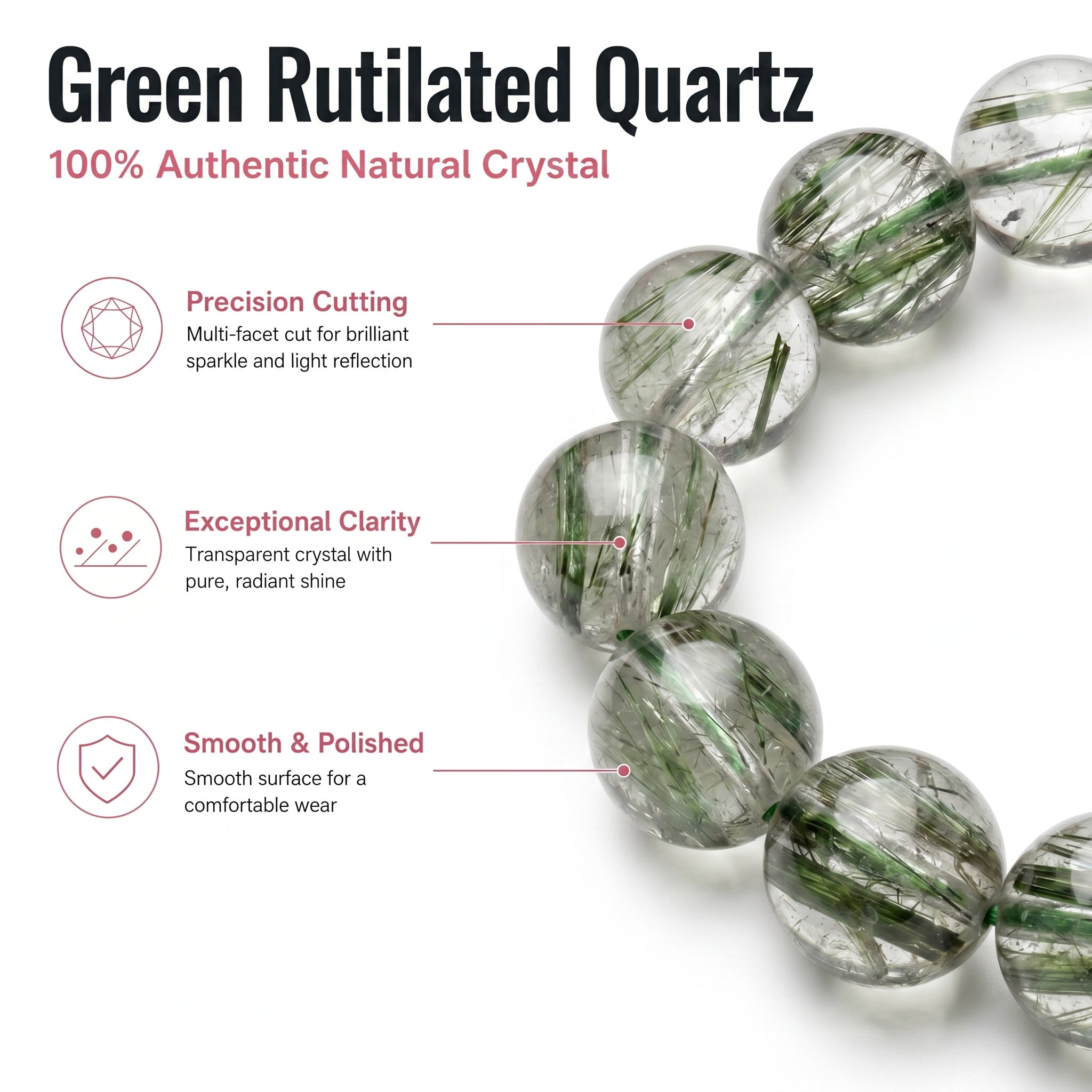 Premium Green Rutilated Quartz Beaded Bracelet | Hand-Polished Natural Gemstone Jewelry for Abundance