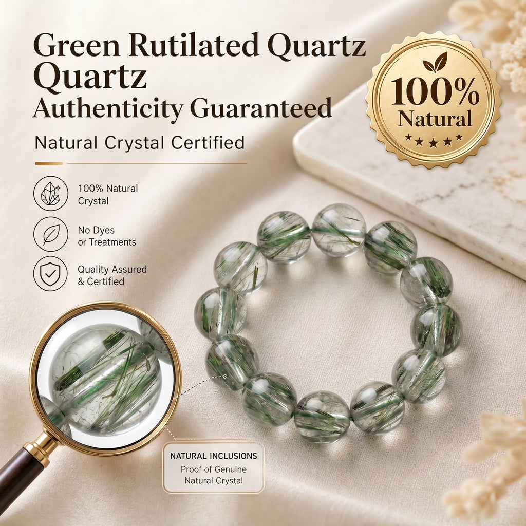 Premium Green Rutilated Quartz Beaded Bracelet | Hand-Polished Natural Gemstone Jewelry for Abundance