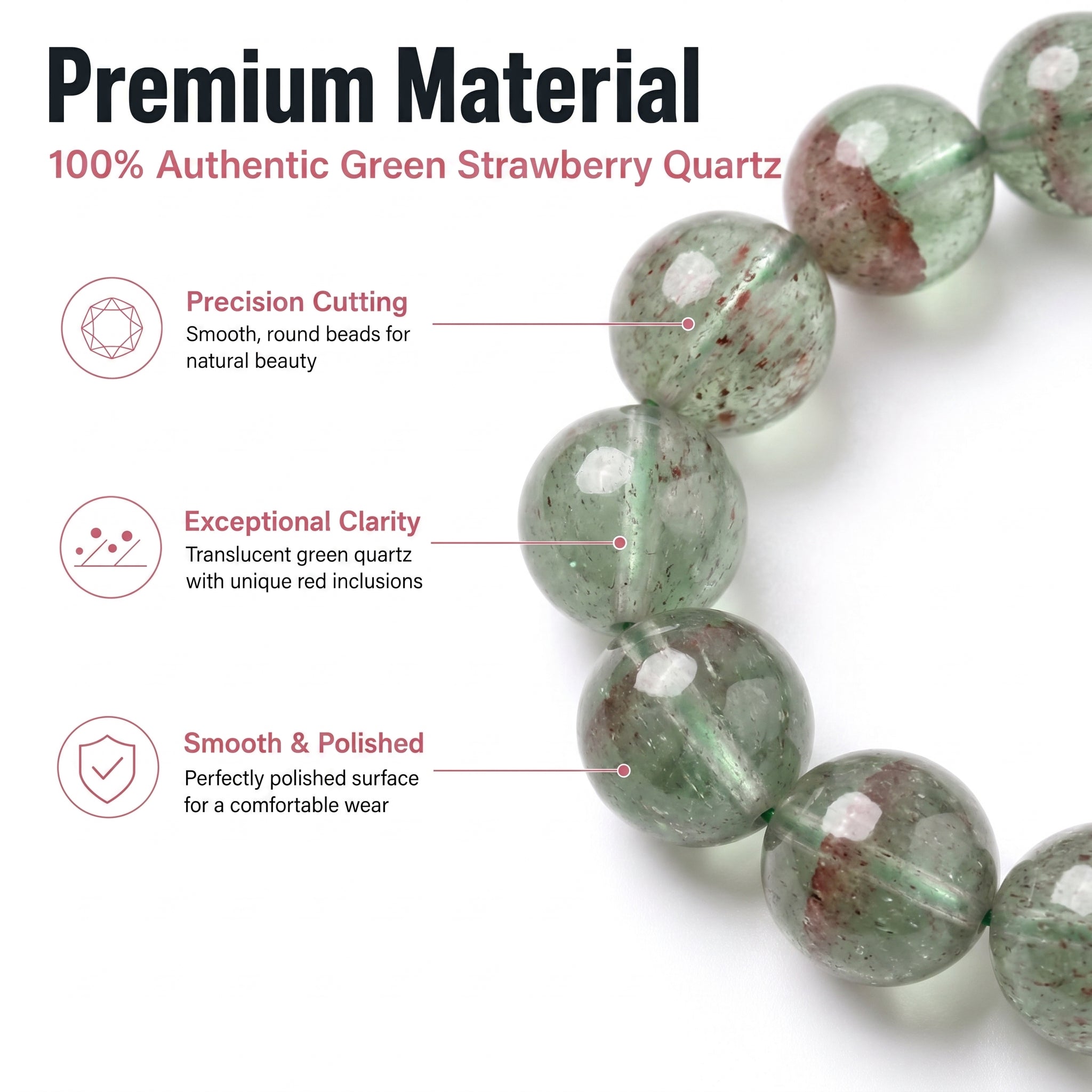 Premium Green Strawberry Quartz Beaded Bracelet | Hand-Polished Natural Crystal Jewelry for Harmony & Energy