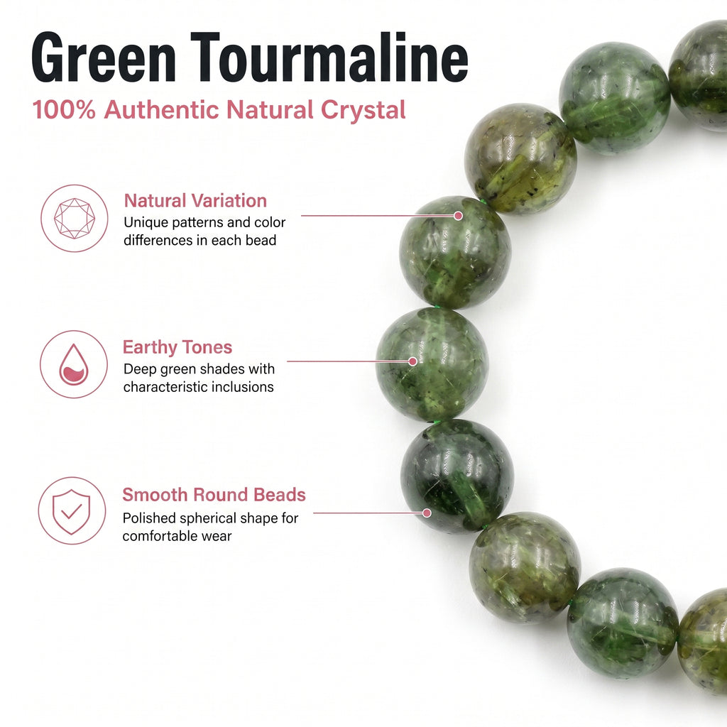 Premium Green Tourmaline Beaded Bracelet | Hand-Polished Natural Gemstone Jewelry for Harmony & Growth