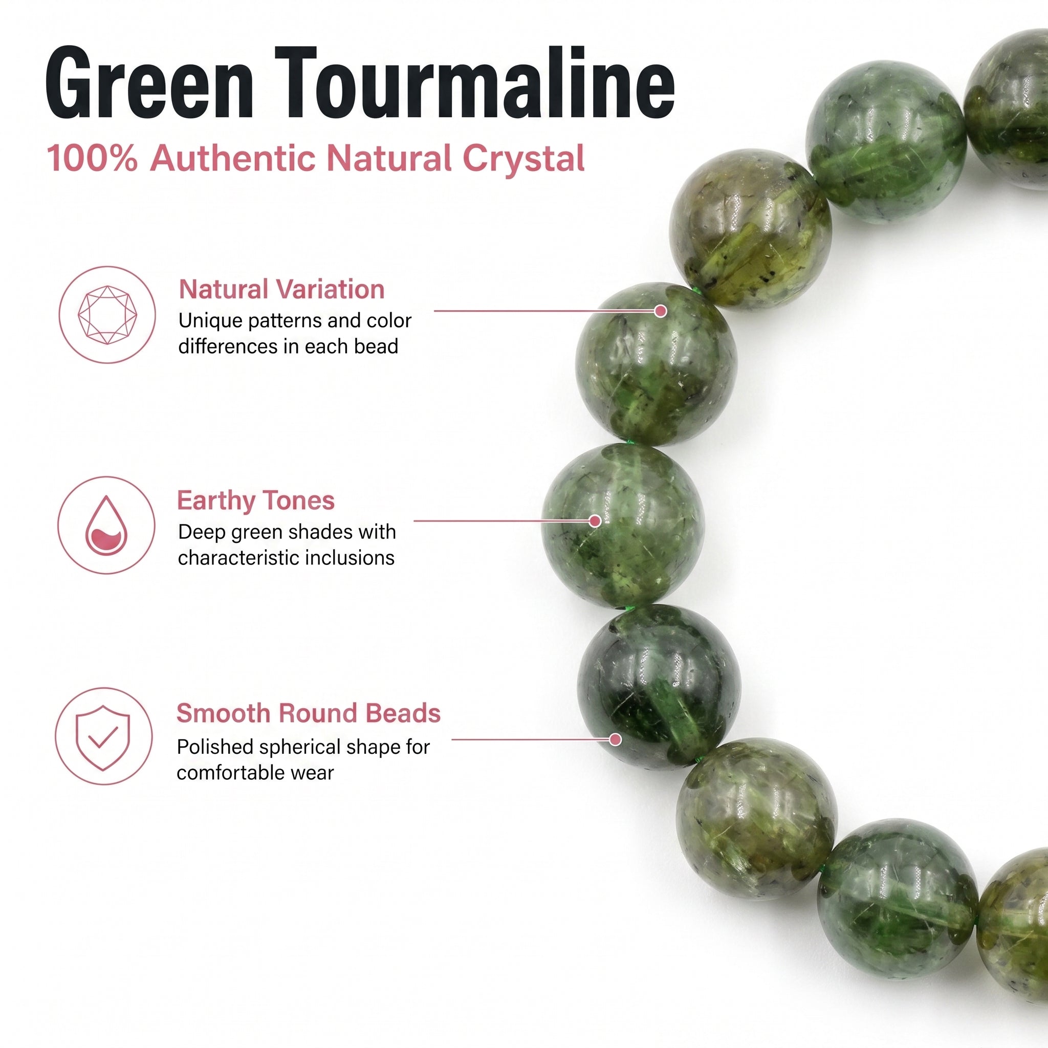 Premium Green Tourmaline Beaded Bracelet | Hand-Polished Natural Gemstone Jewelry for Harmony & Growth