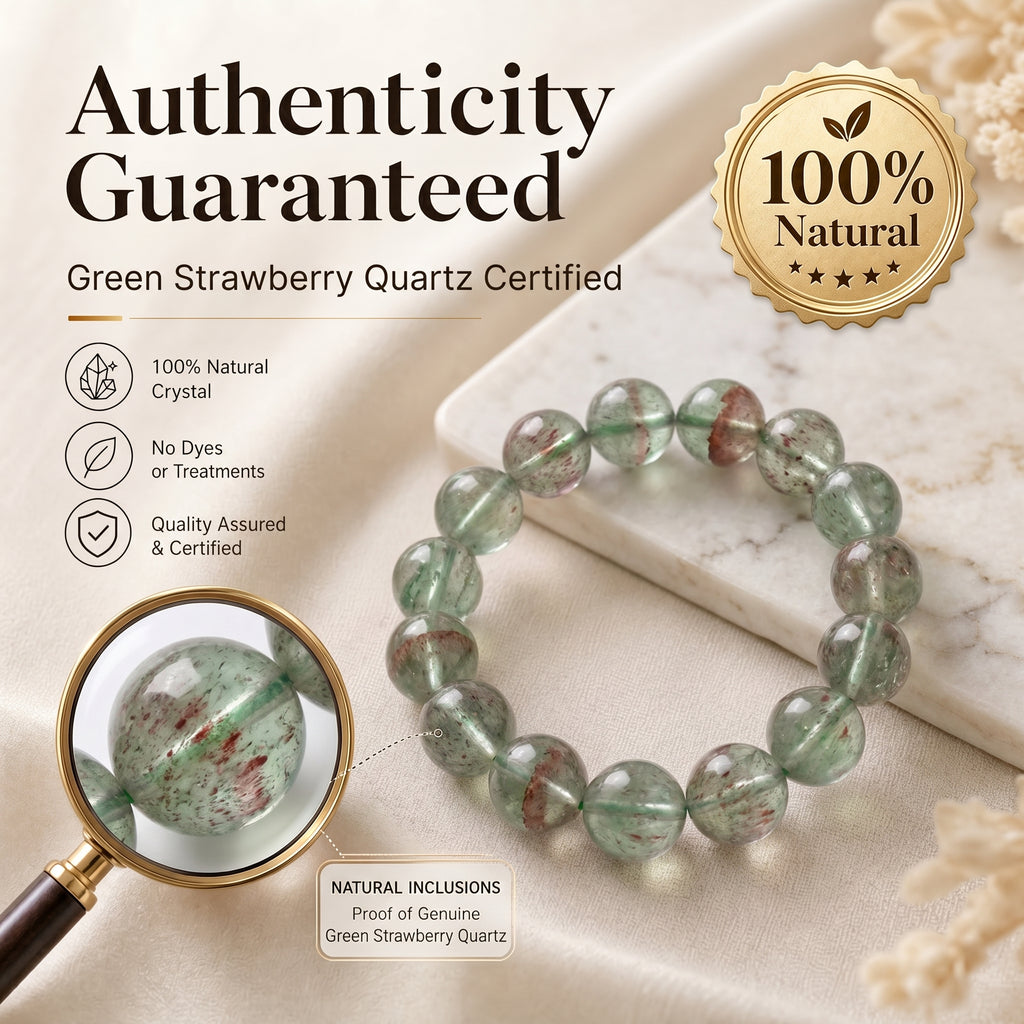 Premium Green Strawberry Quartz Beaded Bracelet | Hand-Polished Natural Crystal Jewelry for Harmony & Energy