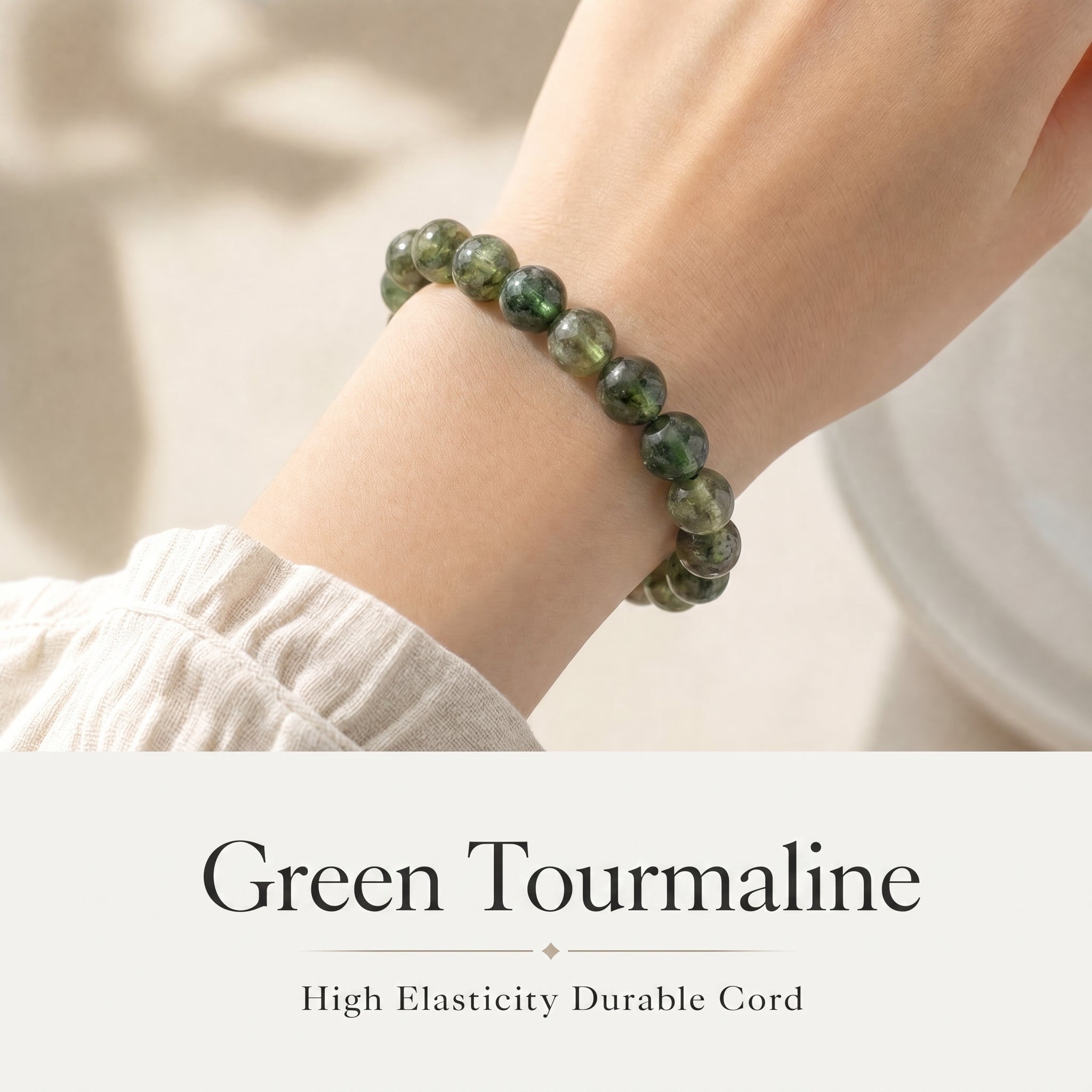 Premium Green Tourmaline Beaded Bracelet | Hand-Polished Natural Gemstone Jewelry for Harmony & Growth