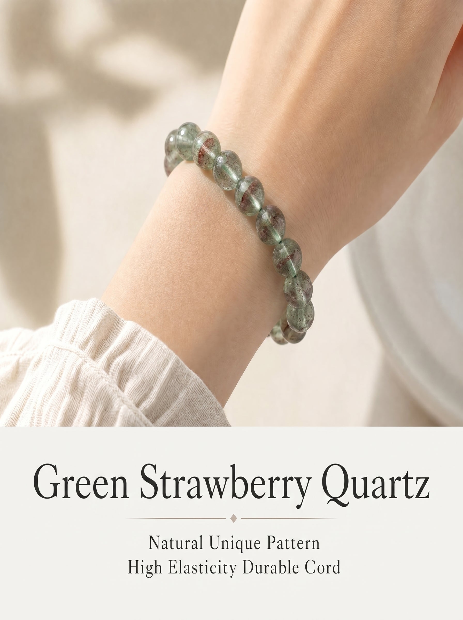 Premium Green Strawberry Quartz Beaded Bracelet | Hand-Polished Natural Crystal Jewelry for Harmony & Energy