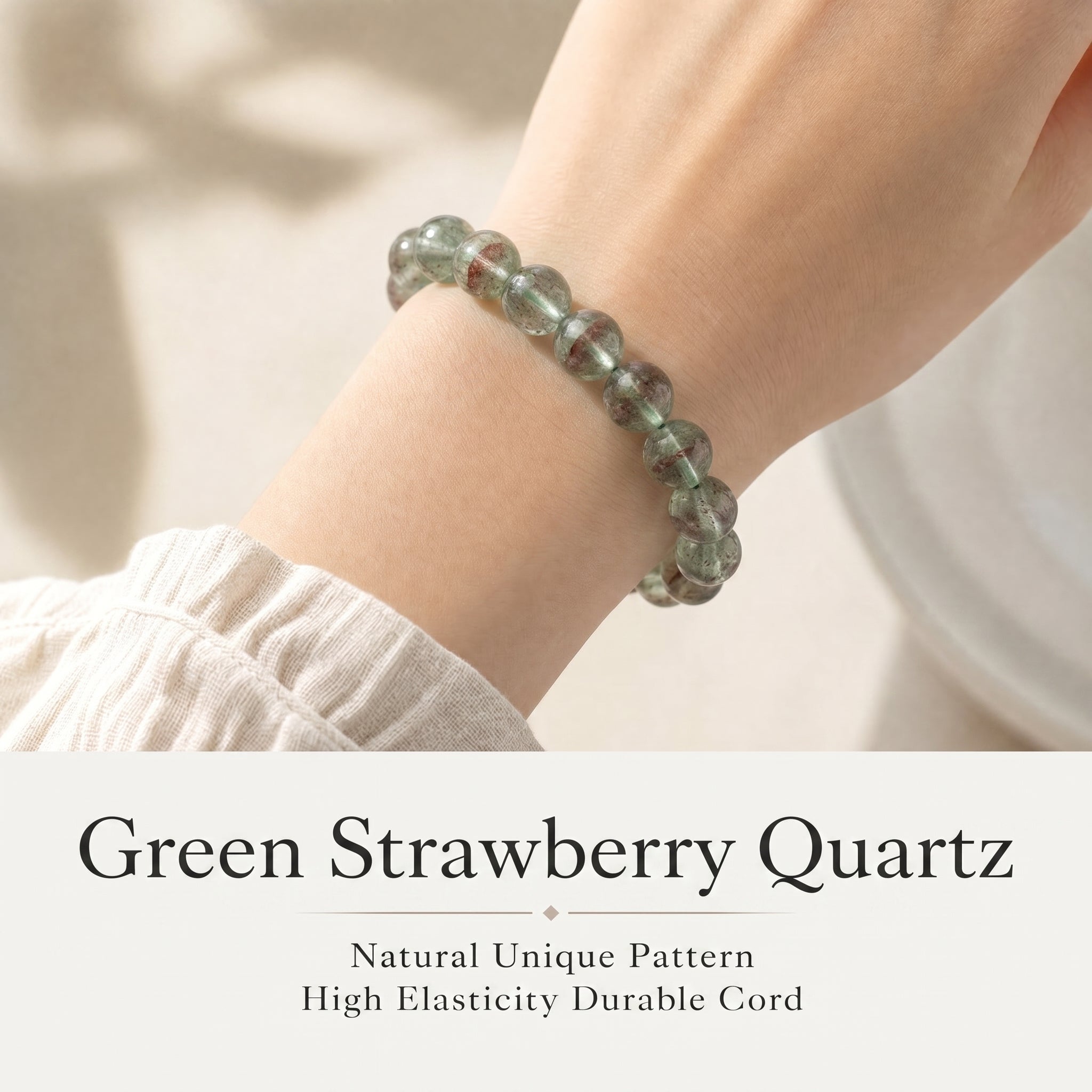 Premium Green Strawberry Quartz Beaded Bracelet | Hand-Polished Natural Crystal Jewelry for Harmony & Energy