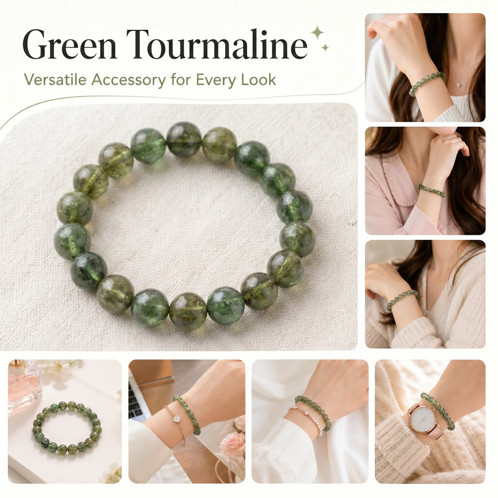 Premium Green Tourmaline Beaded Bracelet | Hand-Polished Natural Gemstone Jewelry for Harmony & Growth