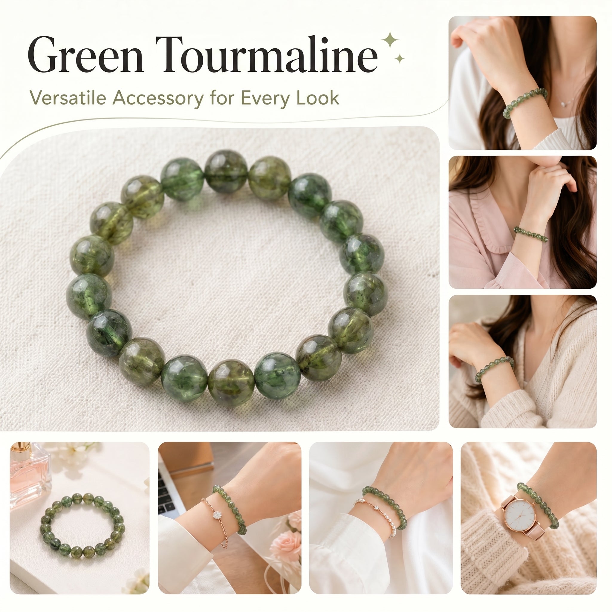Premium Green Tourmaline Beaded Bracelet | Hand-Polished Natural Gemstone Jewelry for Harmony & Growth