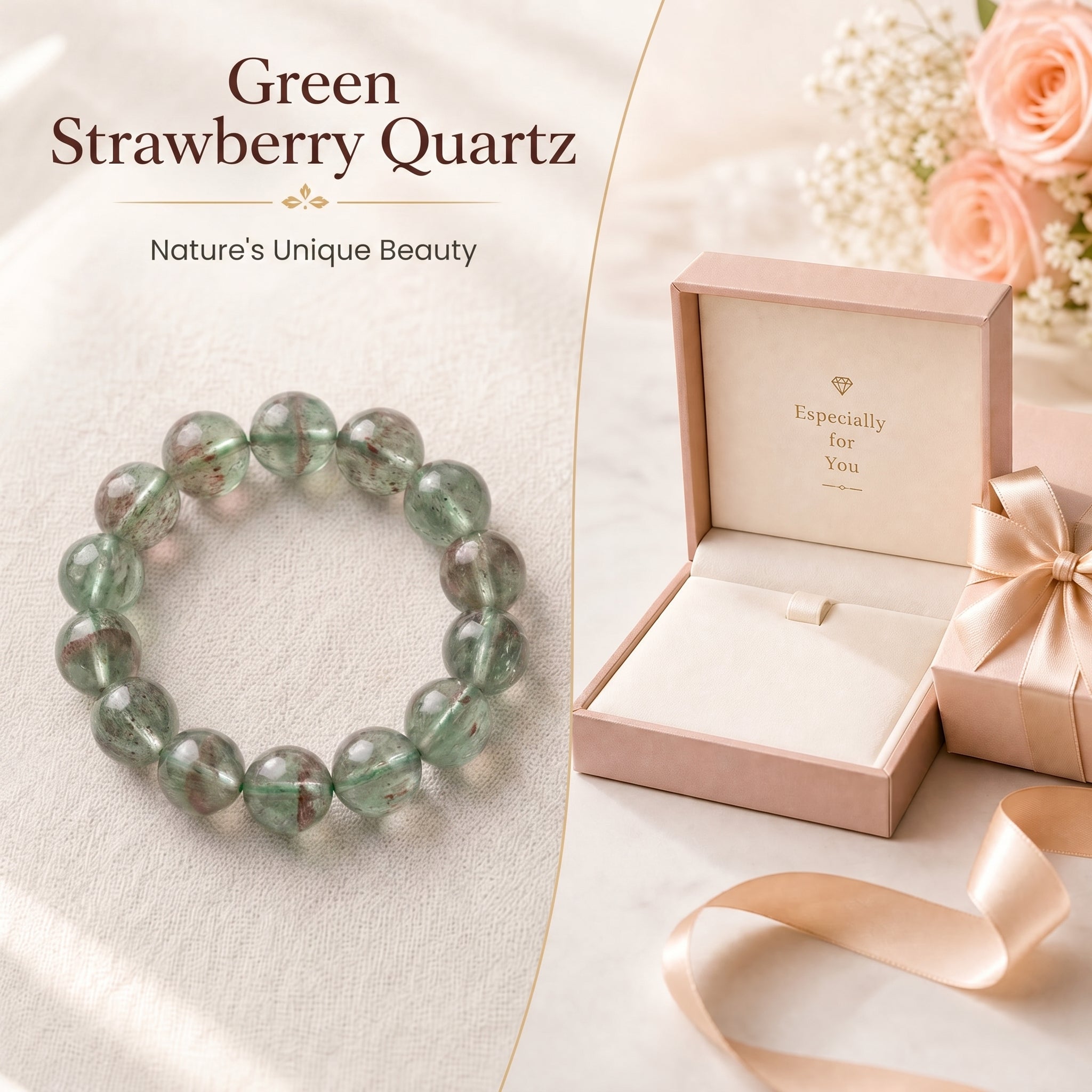 Premium Green Strawberry Quartz Beaded Bracelet | Hand-Polished Natural Crystal Jewelry for Harmony & Energy