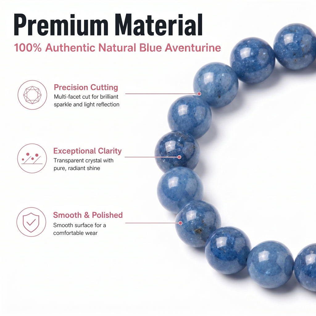 Premium Blue Aventurine Beaded Bracelet | Hand-Polished Natural Gemstone Jewelry for Inner Peace & Focus