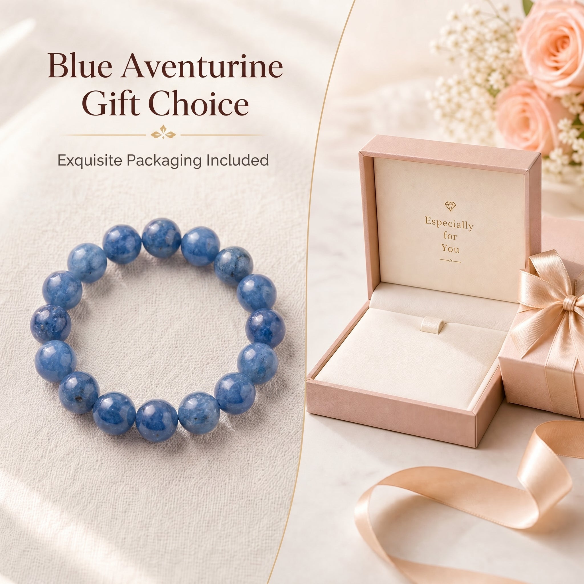 Premium Blue Aventurine Beaded Bracelet | Hand-Polished Natural Gemstone Jewelry for Inner Peace & Focus