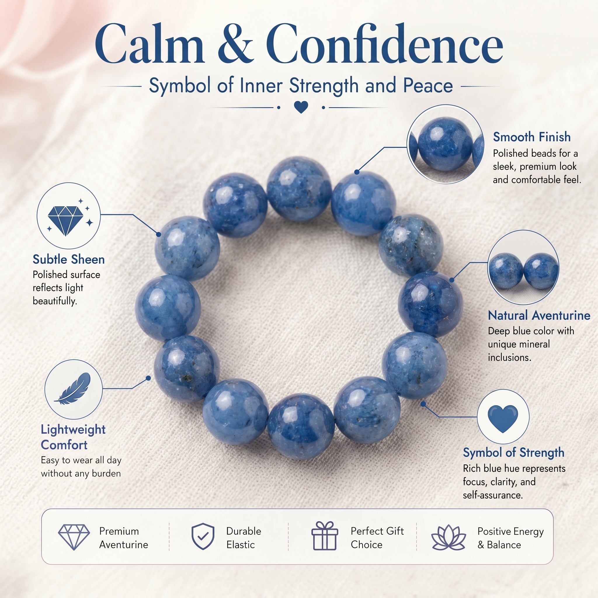 Premium Blue Aventurine Beaded Bracelet | Hand-Polished Natural Gemstone Jewelry for Inner Peace & Focus