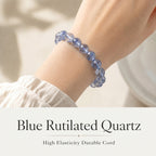 Premium Blue Rutilated Quartz Beaded Bracelet | Hand-Polished Natural Gemstone Jewelry for Abundance