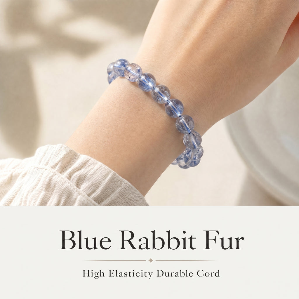 Premium Blue Rabbit Hair Quartz Beaded Bracelet | Hand-Polished Natural Gemstone Jewelry for Inner Peace & Clarity