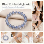 Premium Blue Rutilated Quartz Beaded Bracelet | Hand-Polished Natural Gemstone Jewelry for Abundance