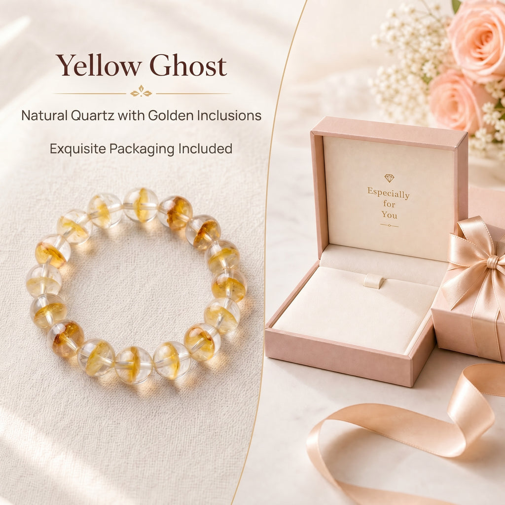 Premium Yellow Phantom Quartz Beaded Bracelet | Hand-Polished Natural Crystal Jewelry for Abundance & Success