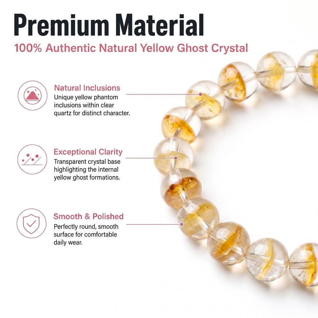 Premium Yellow Phantom Quartz Beaded Bracelet | Hand-Polished Natural Crystal Jewelry for Abundance & Success