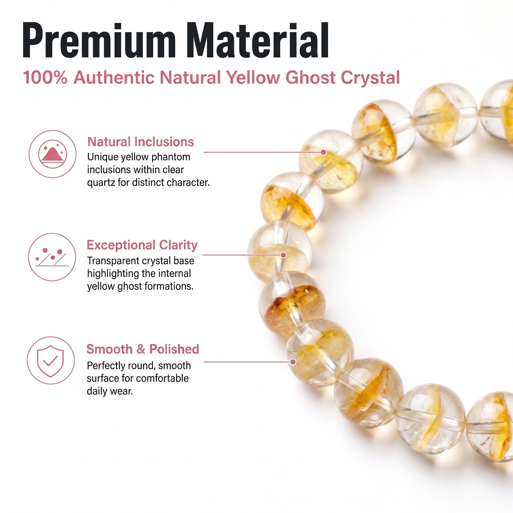 Premium Yellow Phantom Quartz Beaded Bracelet | Hand-Polished Natural Crystal Jewelry for Abundance & Success