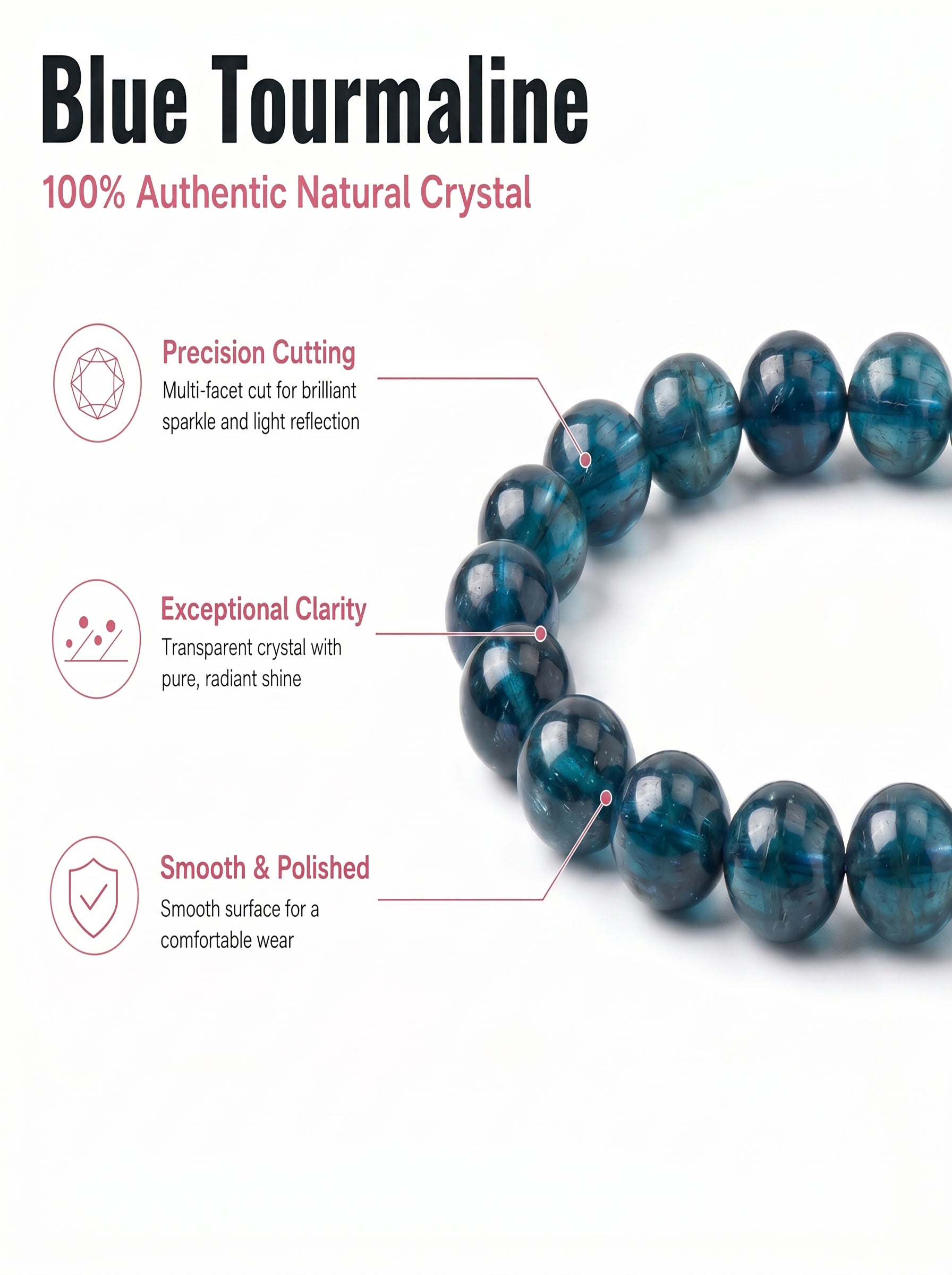 Premium Indicolite Blue Tourmaline Bracelet | Hand-Polished Natural Gemstone Jewelry for Wisdom & Confidence