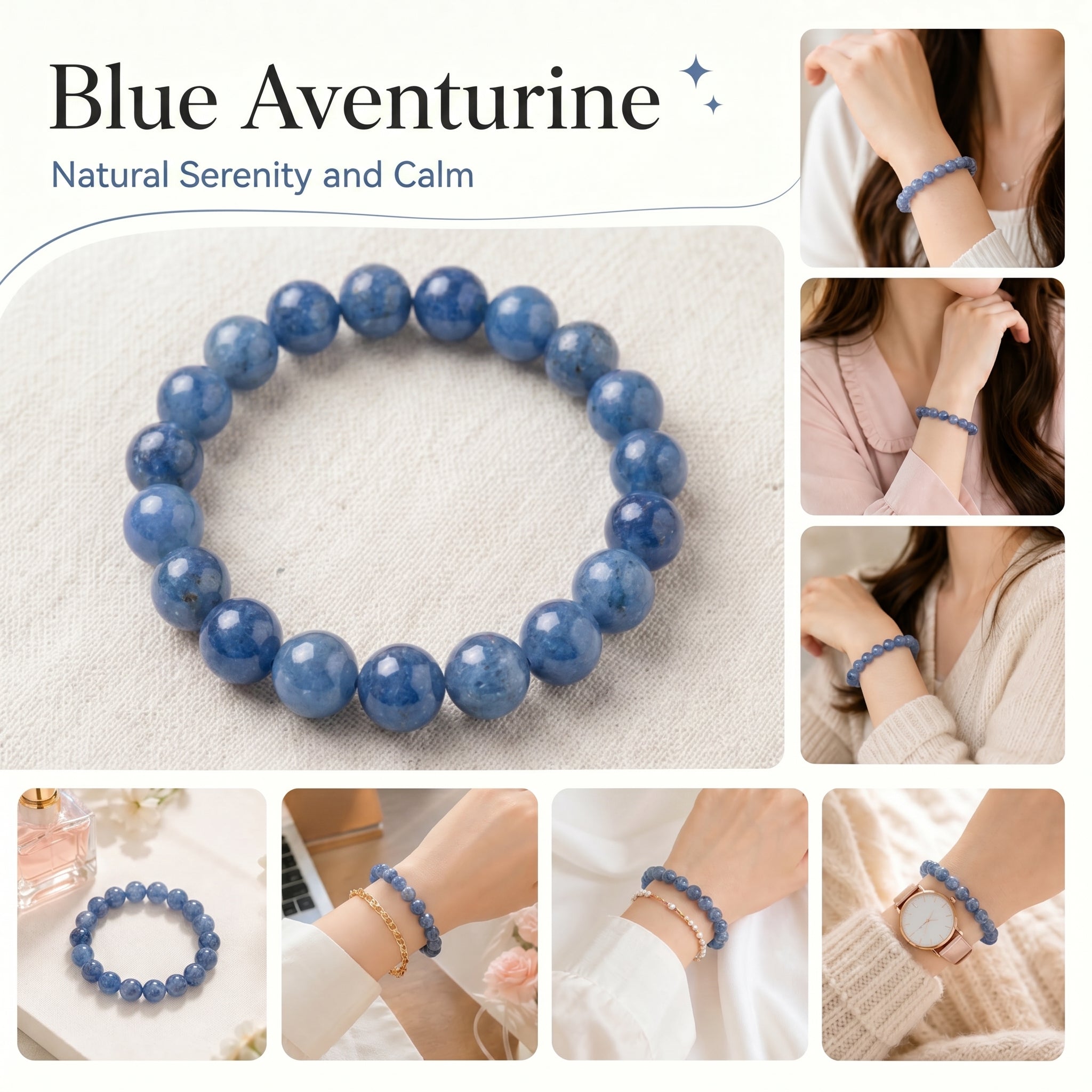 Premium Blue Aventurine Beaded Bracelet | Hand-Polished Natural Gemstone Jewelry for Inner Peace & Focus