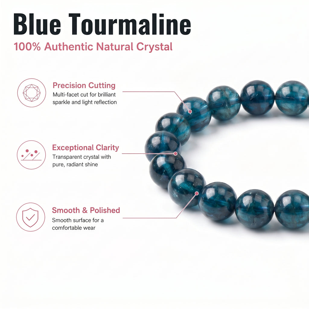 Premium Indicolite Blue Tourmaline Bracelet | Hand-Polished Natural Gemstone Jewelry for Wisdom & Confidence