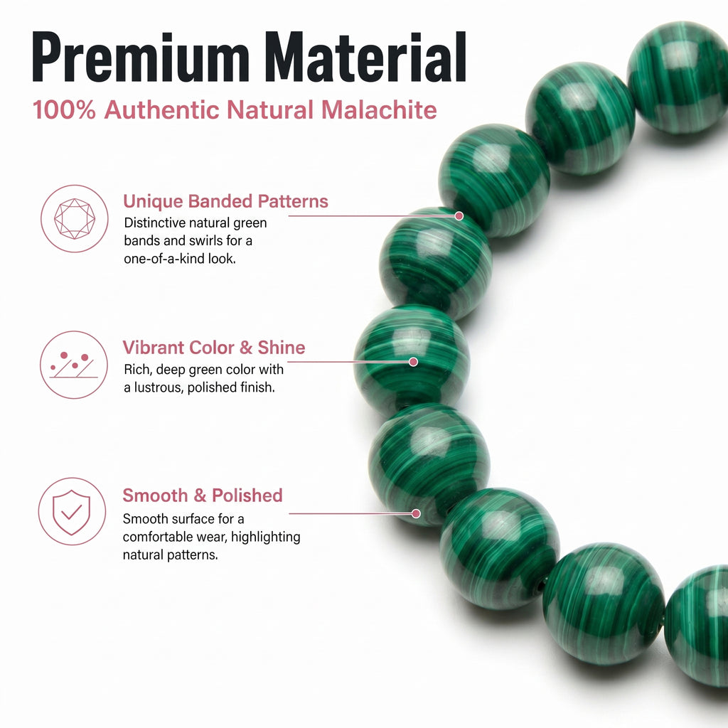 Premium Malachite Beaded Bracelet | Hand-Polished Natural Gemstone Jewelry for Protection & Harmony