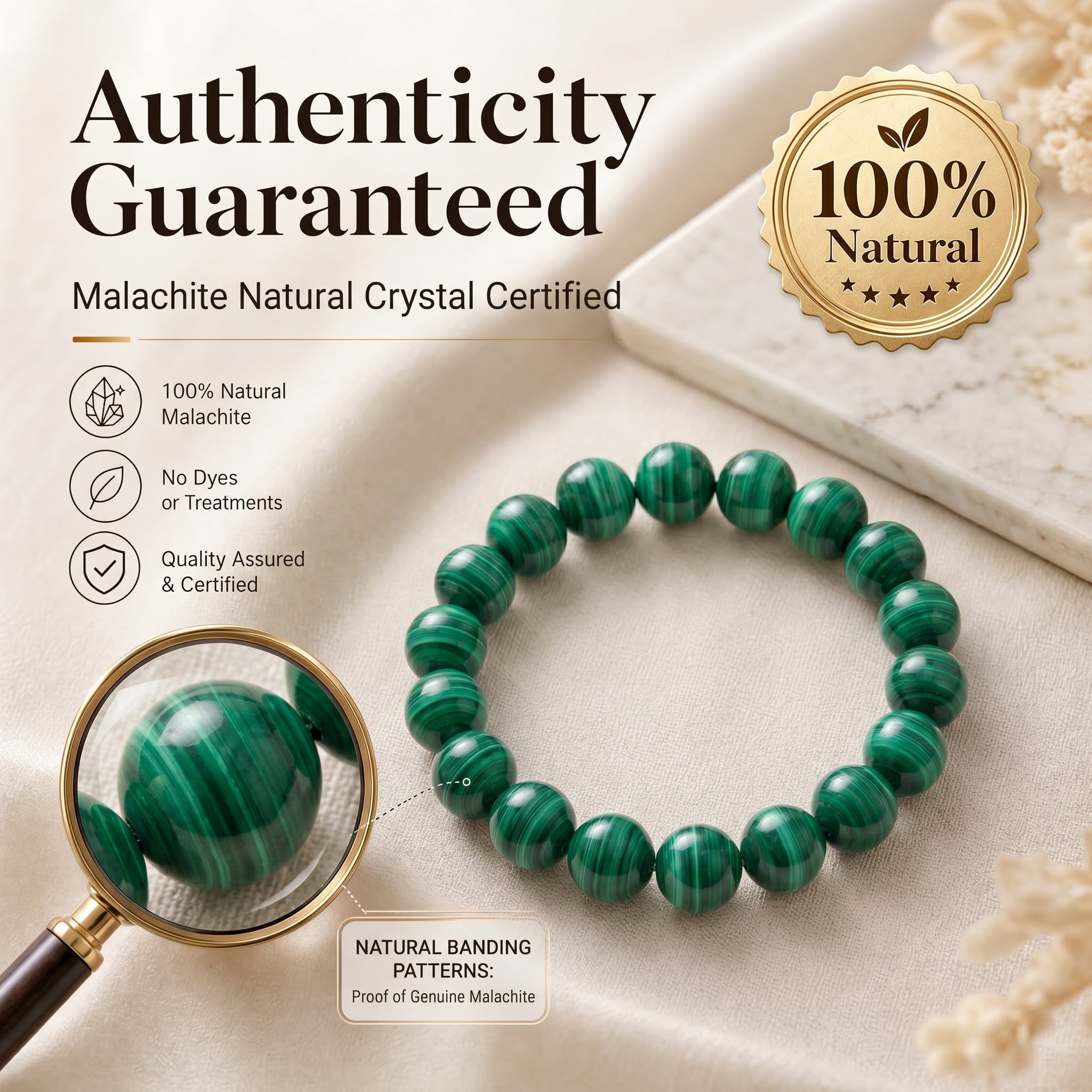 Premium Malachite Beaded Bracelet | Hand-Polished Natural Gemstone Jewelry for Protection & Harmony