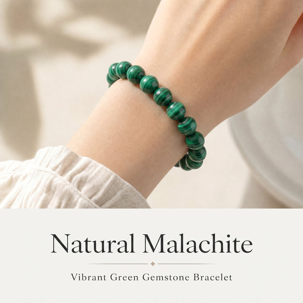 Premium Malachite Beaded Bracelet | Hand-Polished Natural Gemstone Jewelry for Protection & Harmony