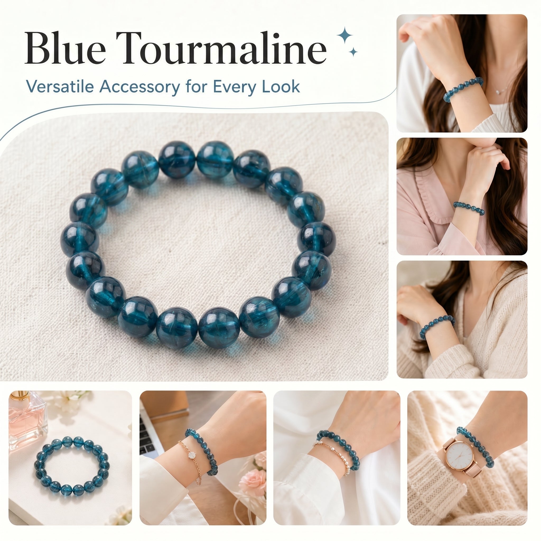 Premium Indicolite Blue Tourmaline Bracelet | Hand-Polished Natural Gemstone Jewelry for Wisdom & Confidence