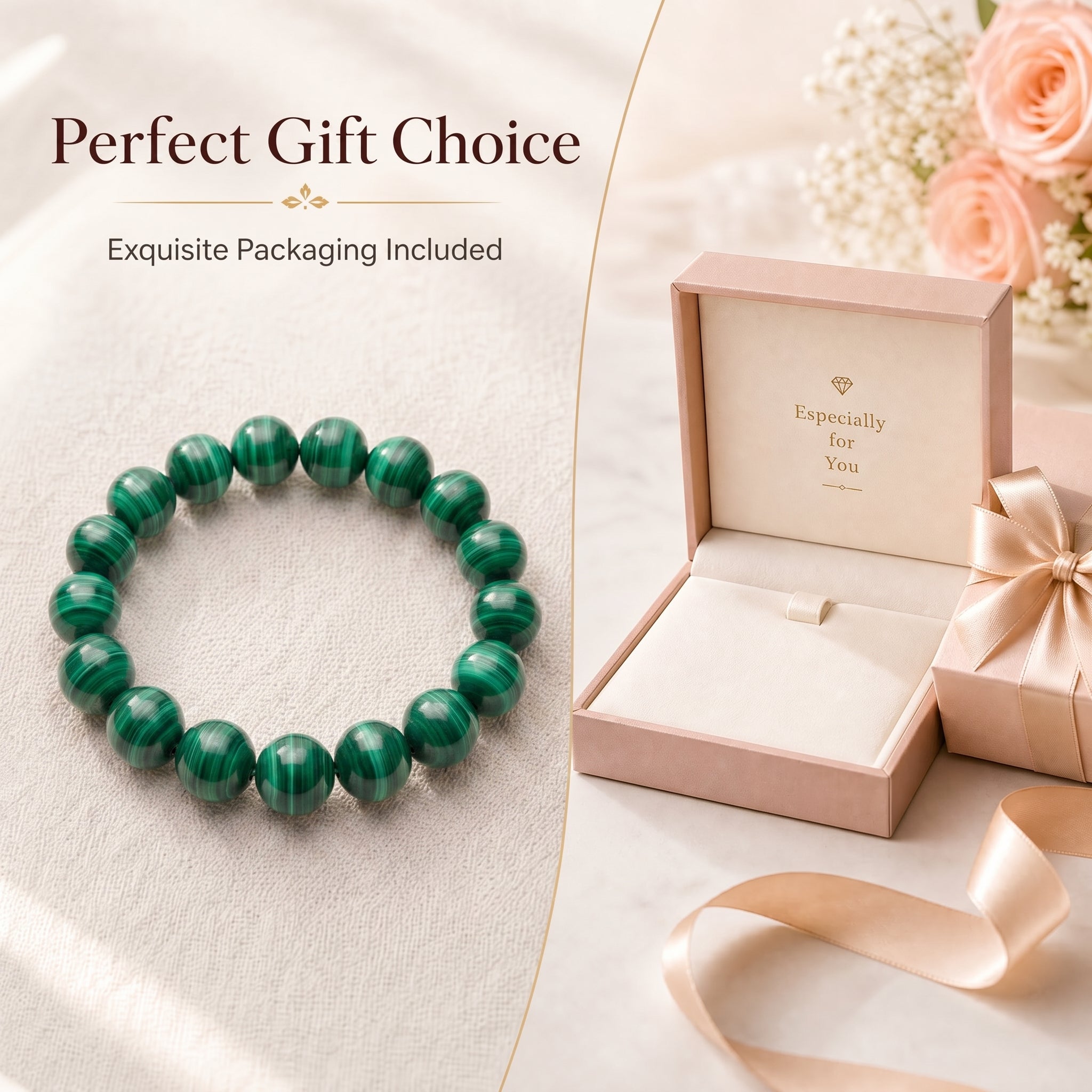 Premium Malachite Beaded Bracelet | Hand-Polished Natural Gemstone Jewelry for Protection & Harmony