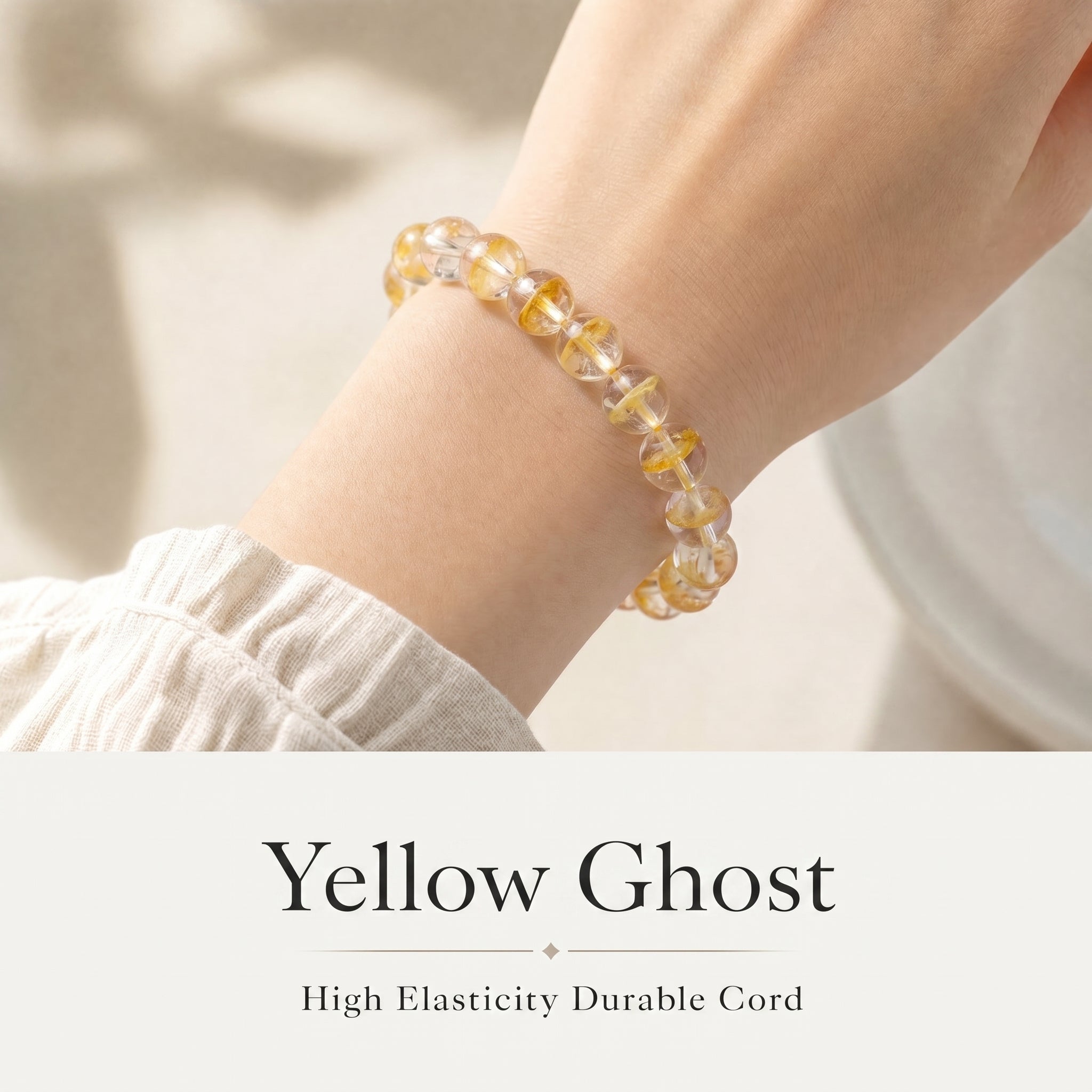 Premium Yellow Phantom Quartz Beaded Bracelet | Hand-Polished Natural Crystal Jewelry for Abundance & Success