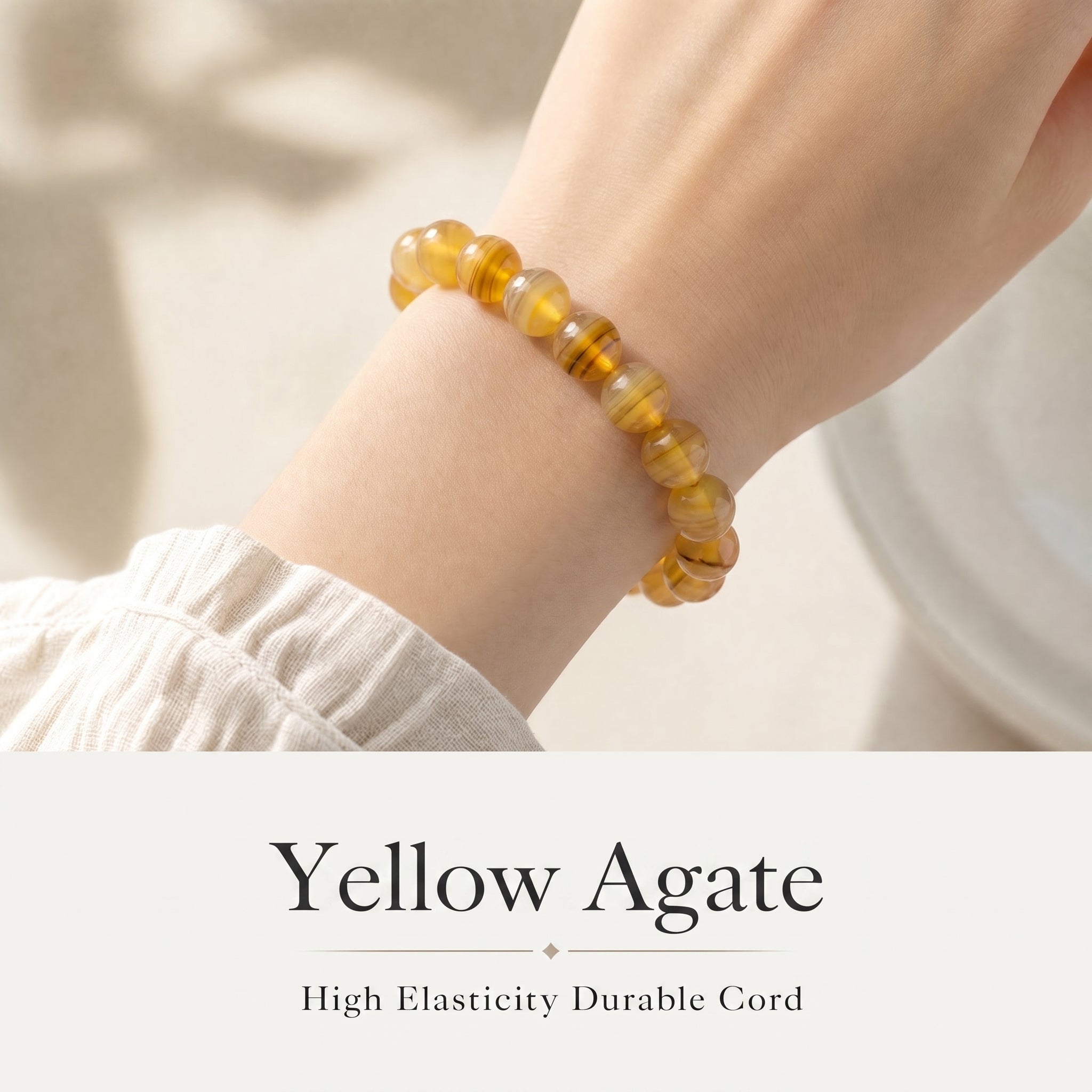 Premium Yellow Agate Beaded Bracelet | Hand-Polished Natural Gemstone Jewelry for Joy & Balance