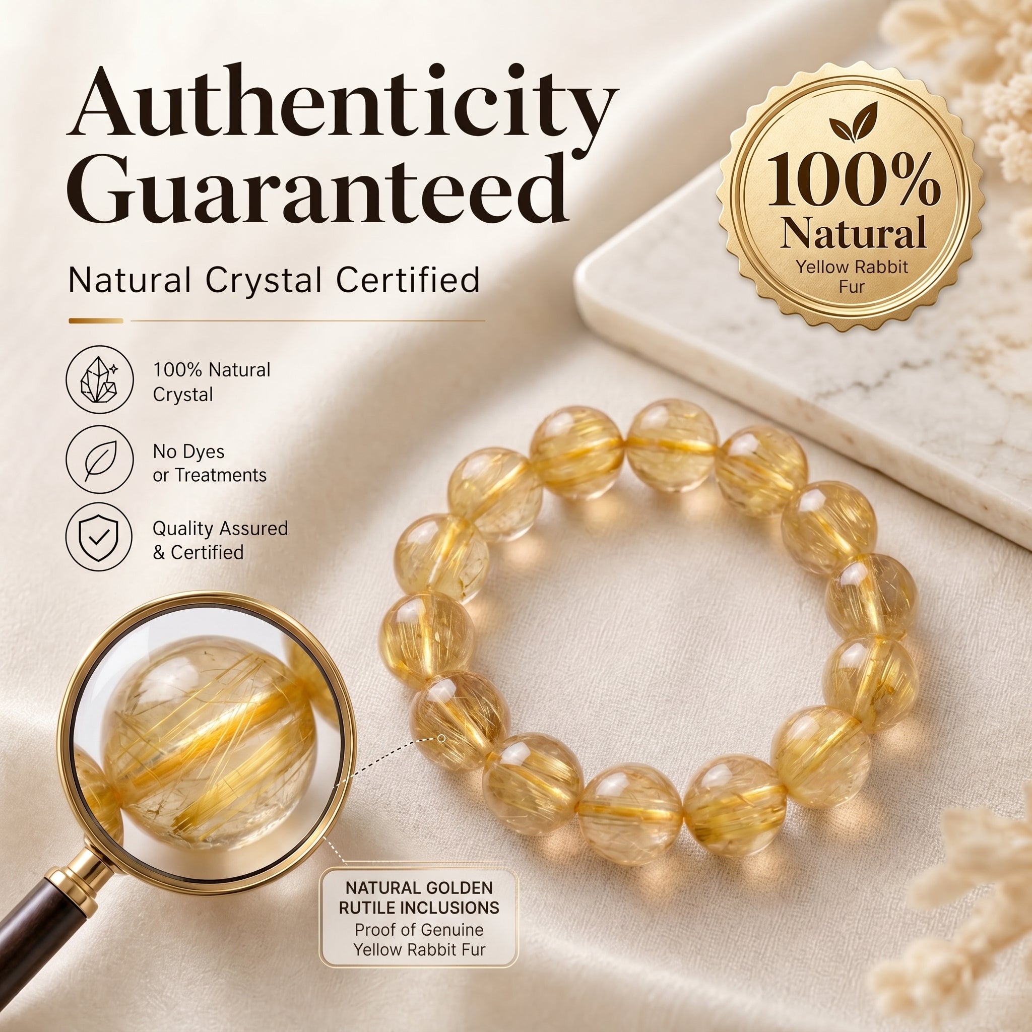 Premium Yellow Rabbit Hair Quartz Bracelet | Hand-Polished Natural Gemstone Jewelry for Joy & Prosperity