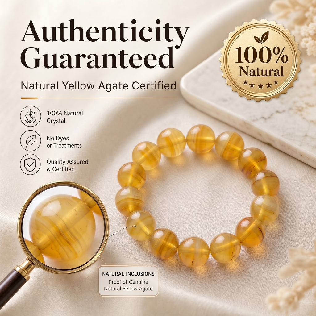 Premium Yellow Agate Beaded Bracelet | Hand-Polished Natural Gemstone Jewelry for Joy & Balance