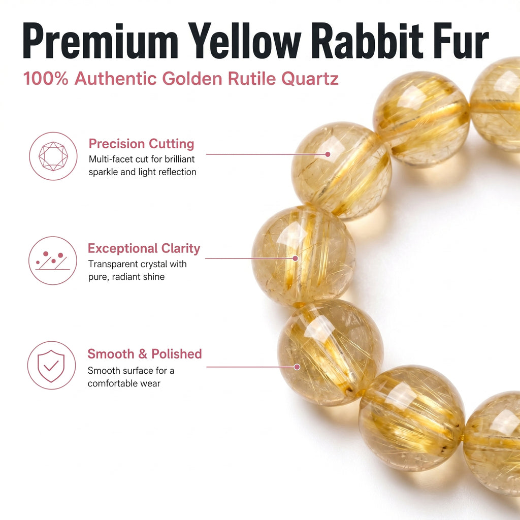 Premium Yellow Rabbit Hair Quartz Bracelet | Hand-Polished Natural Gemstone Jewelry for Joy & Prosperity