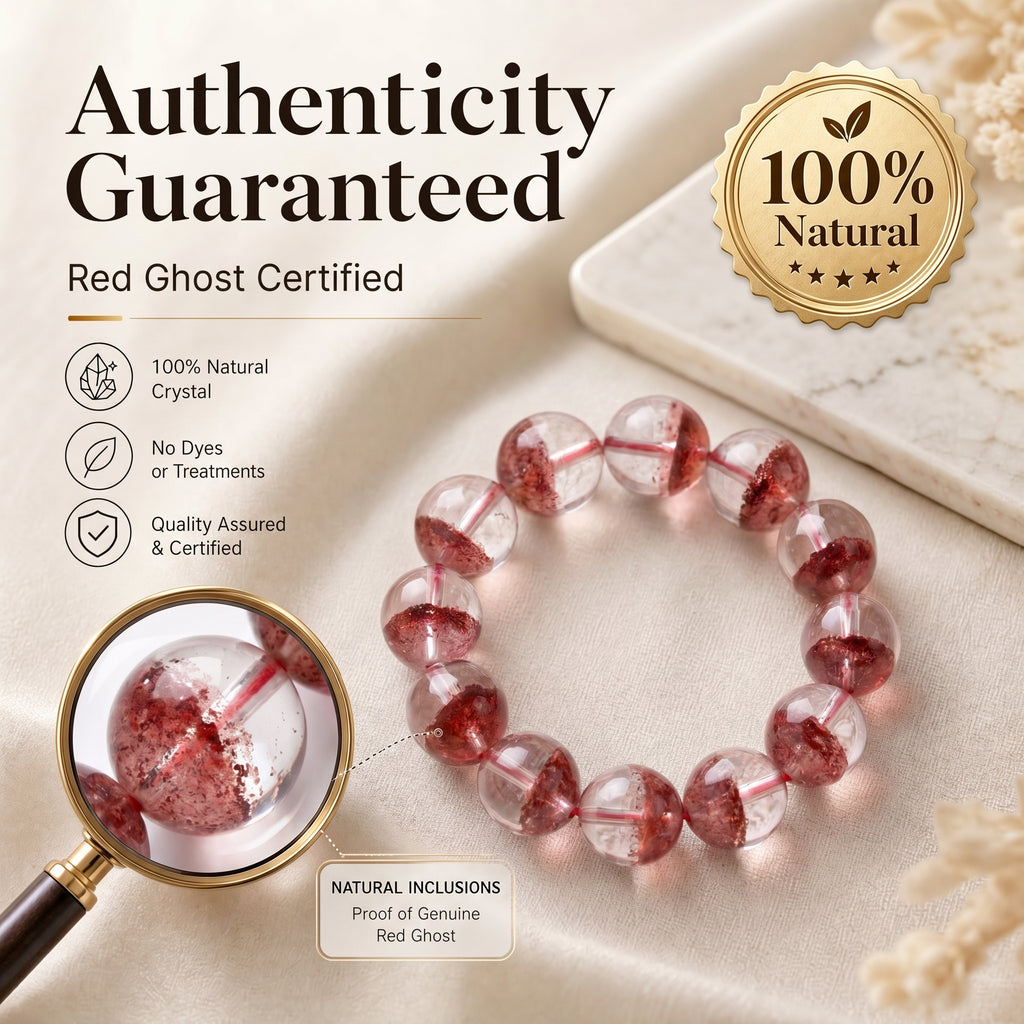 Premium Red Phantom Quartz Beaded Bracelet | Hand-Polished Natural Crystal Jewelry for Wealth & Passion