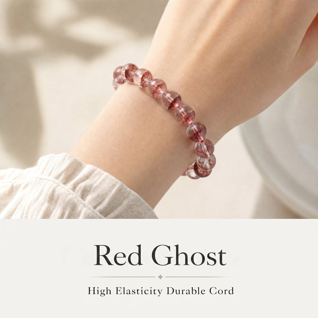 Premium Red Phantom Quartz Beaded Bracelet | Hand-Polished Natural Crystal Jewelry for Wealth & Passion