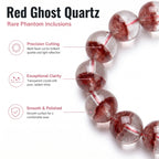Premium Red Phantom Quartz Beaded Bracelet | Hand-Polished Natural Crystal Jewelry for Wealth & Passion