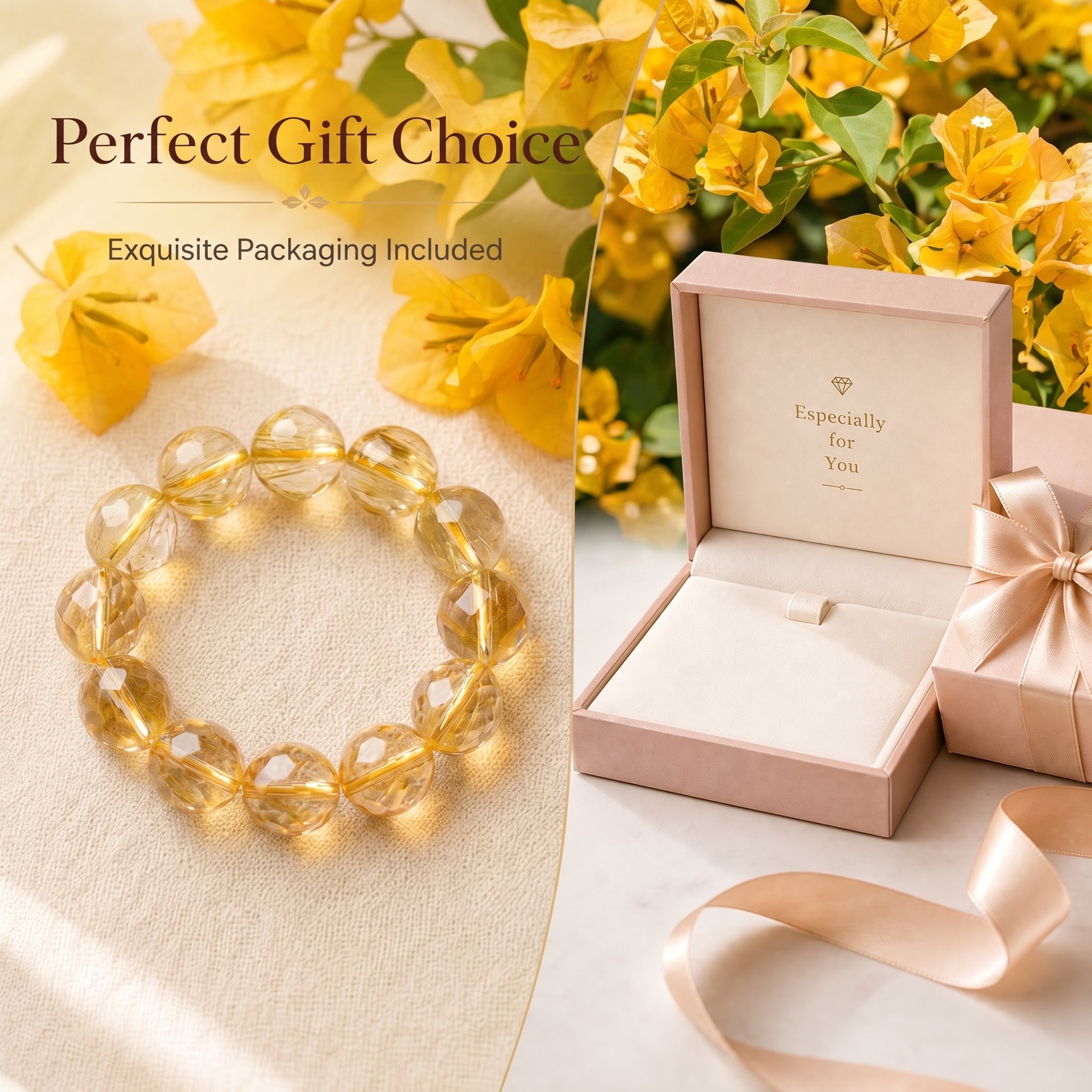 Premium Yellow Hematoid Quartz Beaded Bracelet | Hand-Polished Natural Gemstone Jewelry for Energy & Manifestation