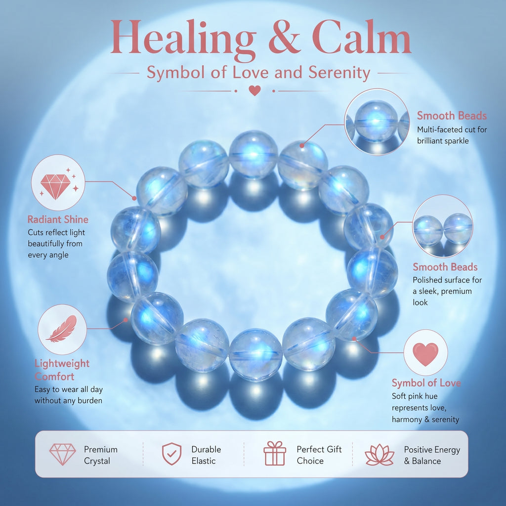 Premium Blue Moonstone Beaded Bracelet | Hand-Polished Natural Gemstone Jewelry for Calm & Intuition