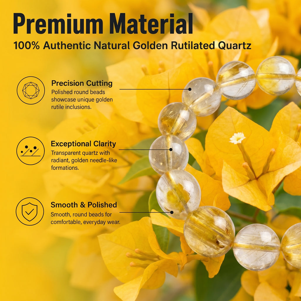Premium Yellow Hematoid Quartz Beaded Bracelet | Hand-Polished Natural Gemstone Jewelry for Energy & Manifestation