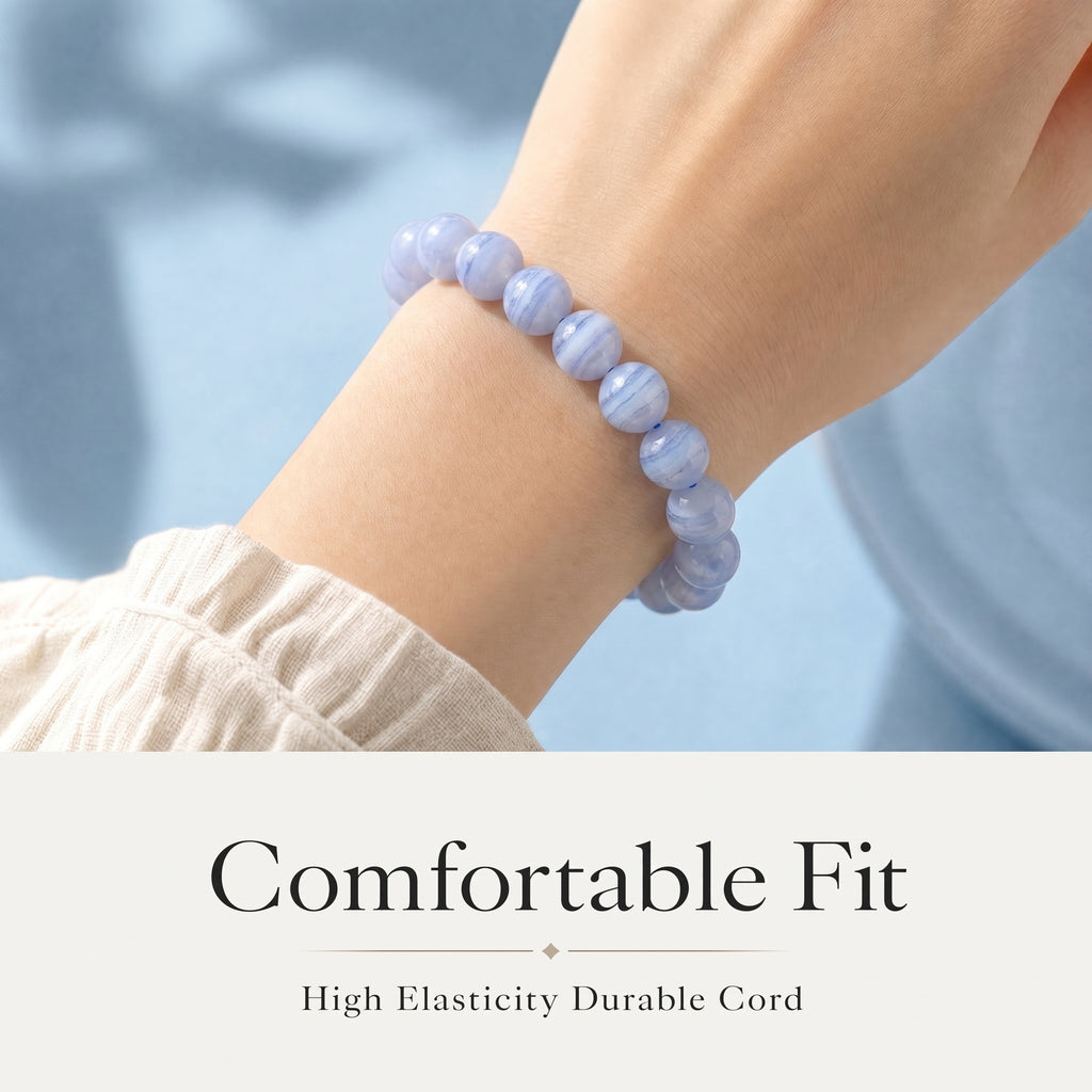 Premium Blue Lace Agate Beaded Bracelet | Hand-Polished Natural Gemstone Jewelry for Inner Peace